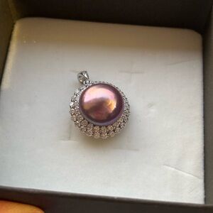 9-11mm Red/purple Freshwater Pearl Pendant In Sterling Silver